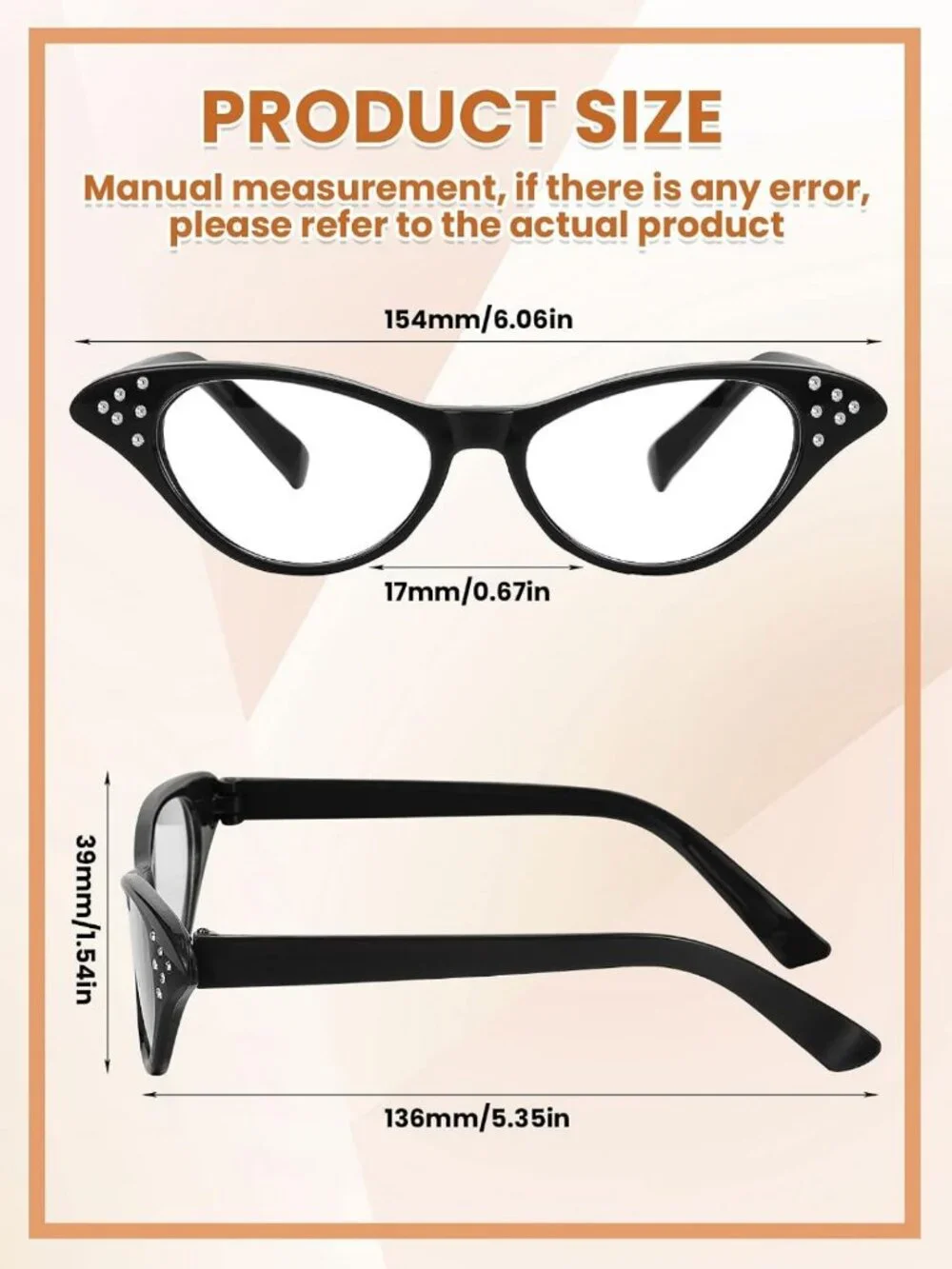 Vintage Cat Eye Glasses for 50s Sock Hop Party, Retro Costume Accessory